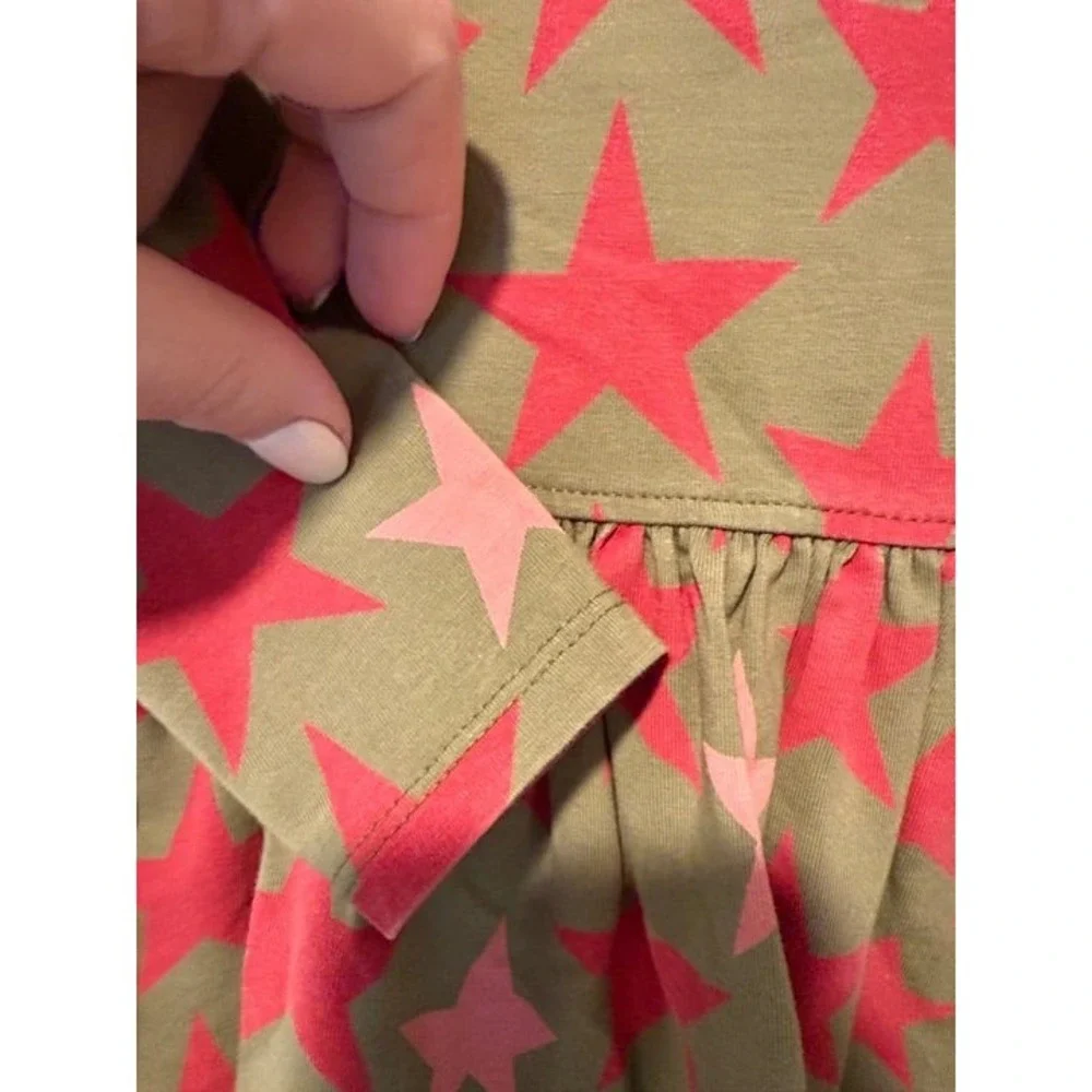 Pink Chicken Girls Dress 2T Stars Army Green